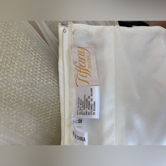 Tiffany Designs White and Gold Prom Dress with Embroidered Bodice - Picture 5 of 6